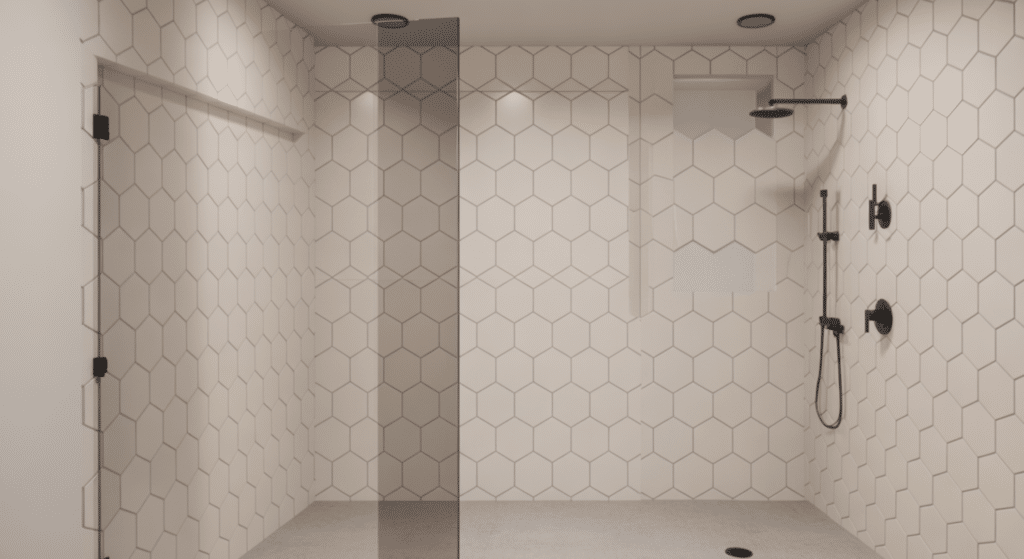 hexagon tile shower walls