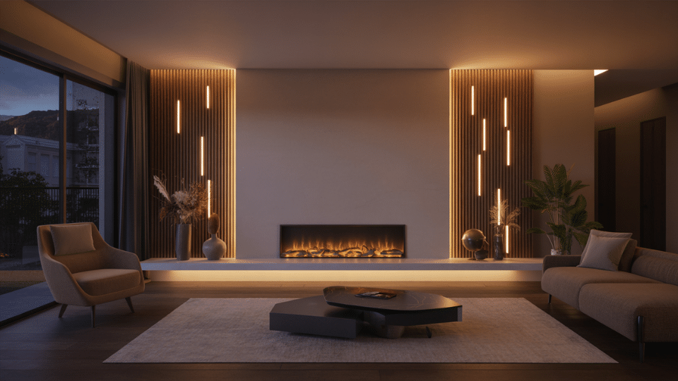 led backlit fireplace accent wall