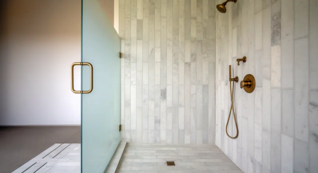 marble look porcelain tile shower