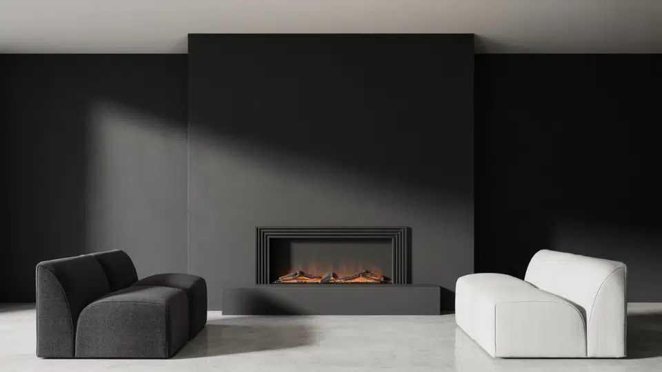 matte black statement fireplace wall