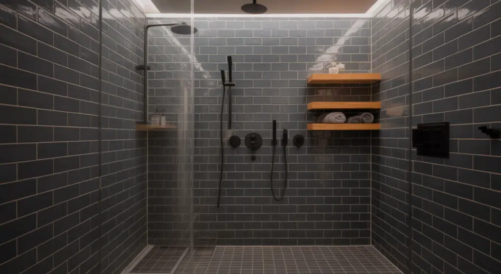matte black tile shower