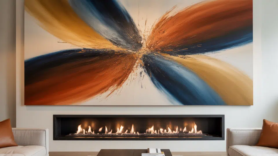 oversized art as a fireplace wall focal point