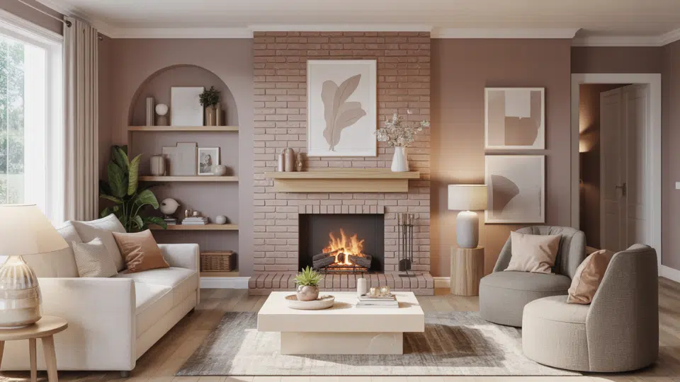painted brick fireplace wall