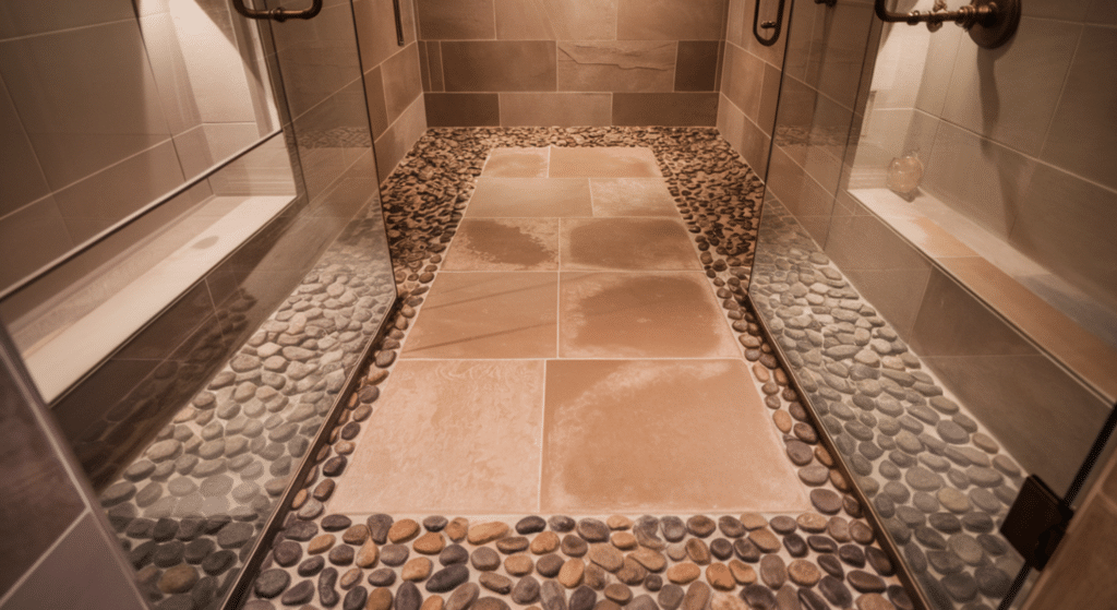 pebble and tile combo floor shower