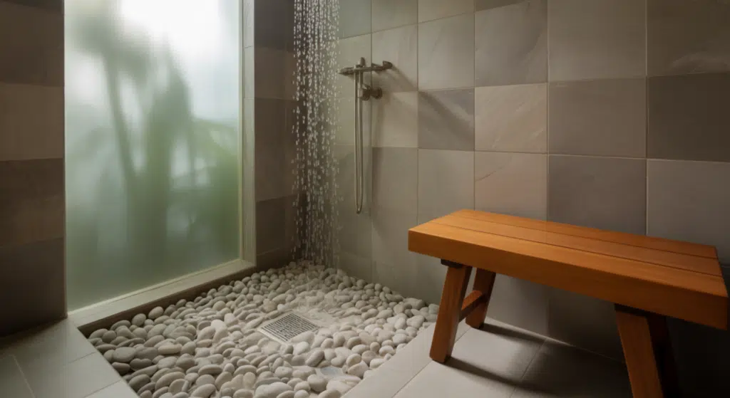 pebble stone shower floor