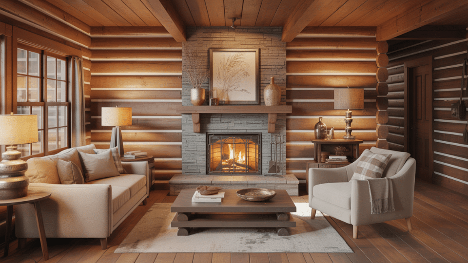 rustic log cabin wall treatment