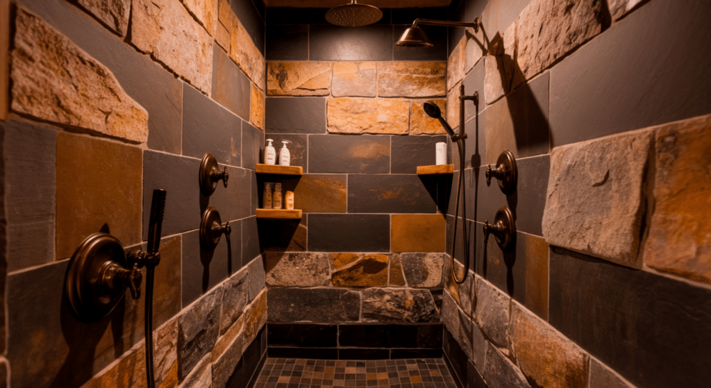 rustic slate and stone shower