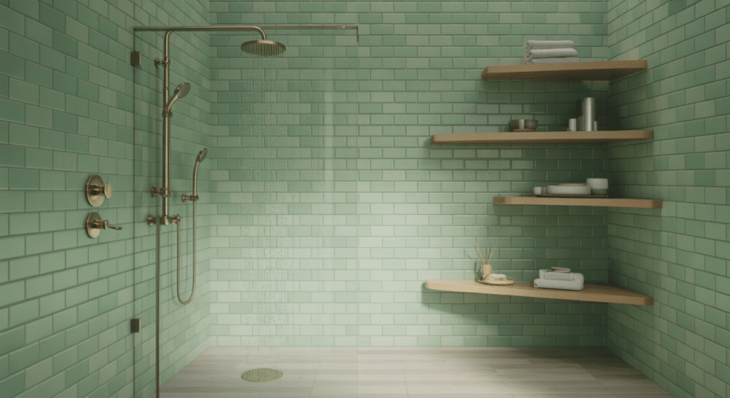 sage green spa shower