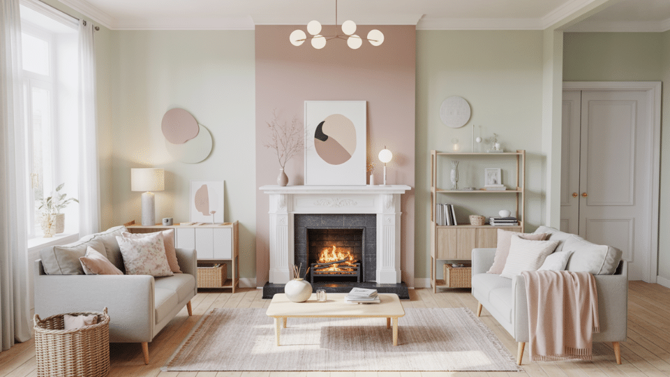 soft pastel fireplace wall