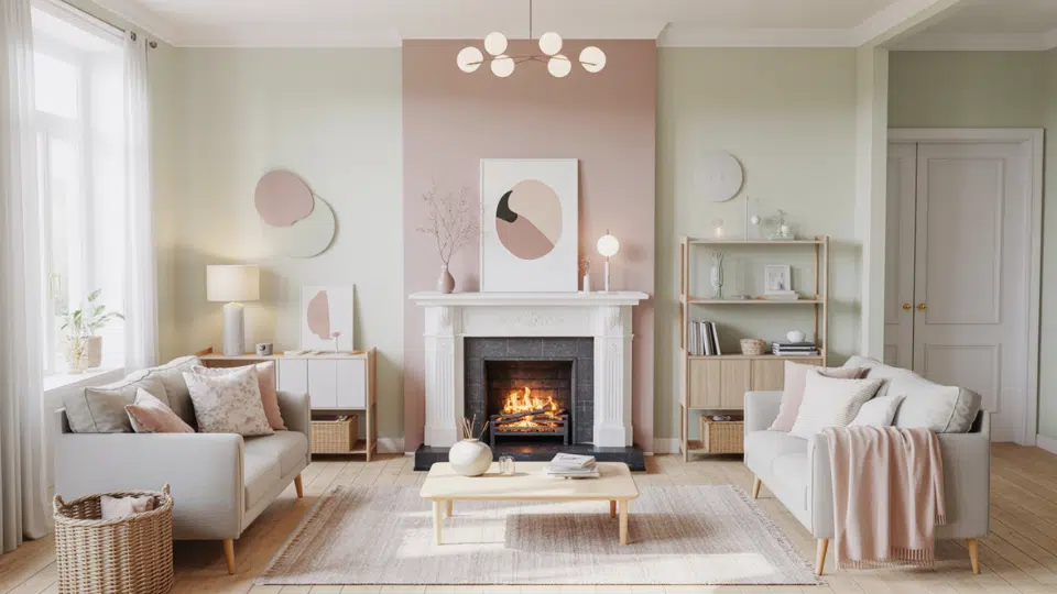 soft pastel fireplace wall