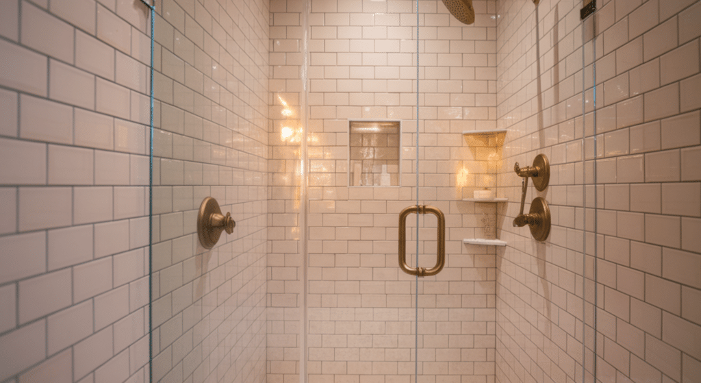 soft pink or blush tile shower