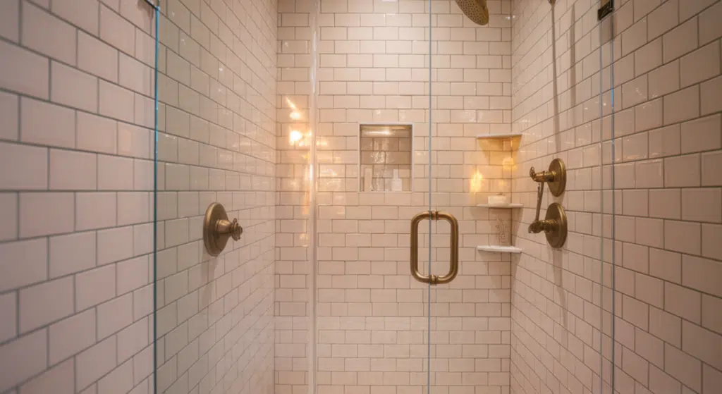 soft pink or blush tile shower