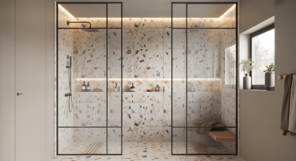 terrazzo tile walk in shower