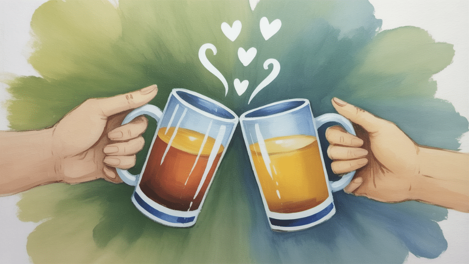 two mugs clinking together