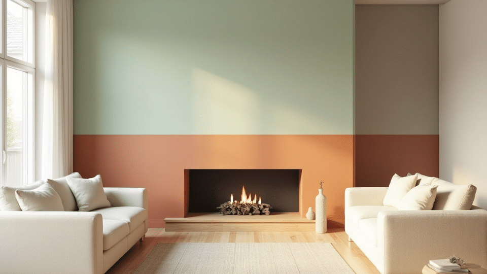 two tone painted fireplace wall