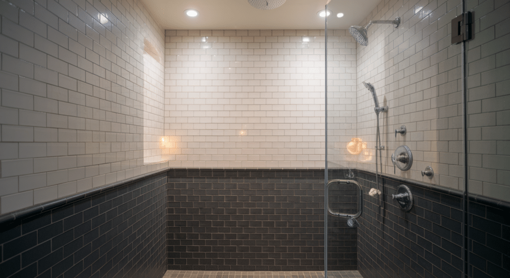 two tone tile shower design