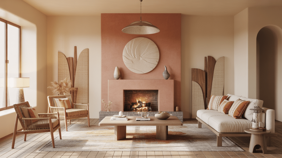 warm terracotta accent wall