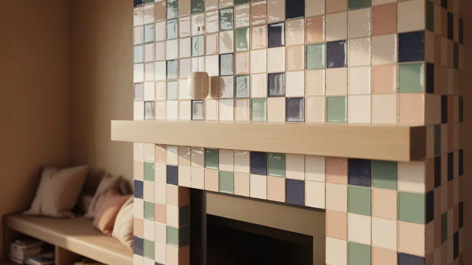 zellige tile fireplace wall